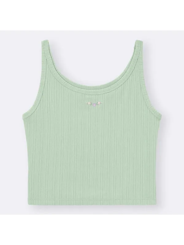 Uniqlo GU Cotton Blend Cropped Tank Top | Dry | Flower Baby Tee NWT Light Green - Image 2