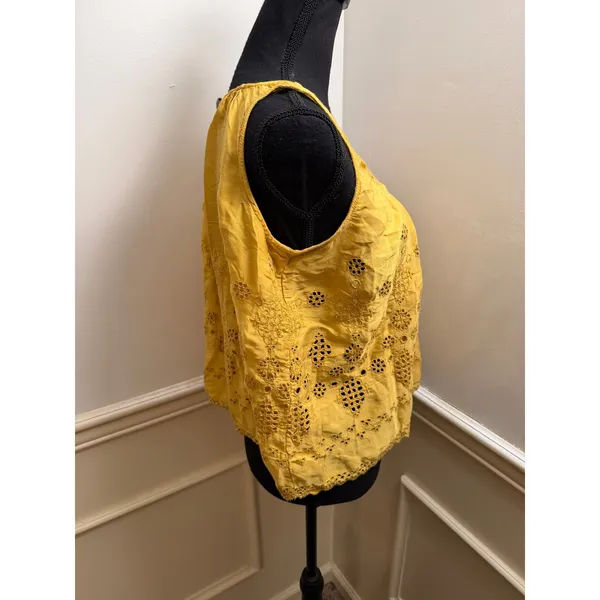 Anthropologie Vanessa Virginia Sadie Eyelet Swing Tank Mustard Yellow Bettina - Image 4