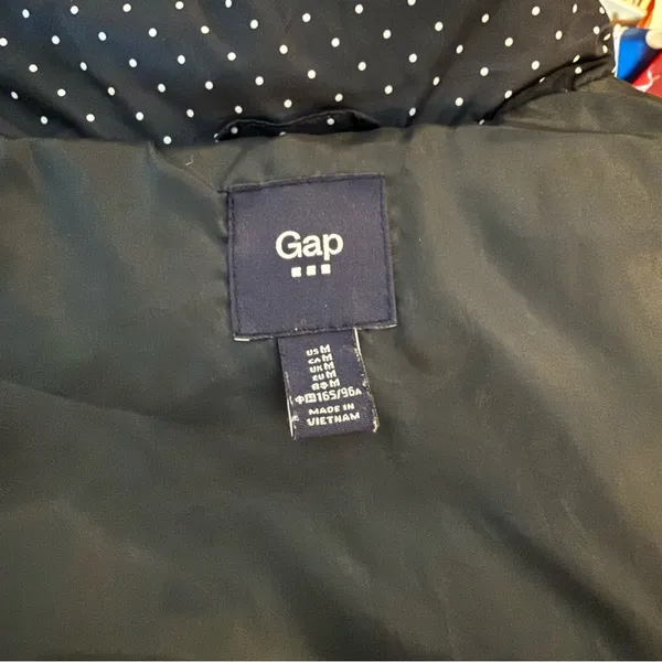 GAP Navy Blue Polka Dot Quilted Puffer Vest Women’s Medium - Image 3