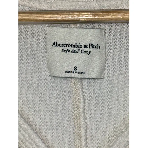 Abercrombie & Fitch Soft AF Cozy Cream Ribbed Knit Tie Front V-Neck Sweater Sz S - Image 5