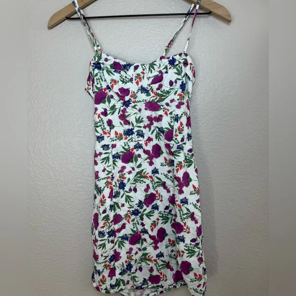 Vix Paula Hermanny Clover Yana Floral Mini Dress in White XS Linen Rayon $268 - Image 9
