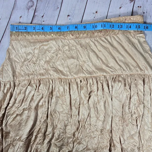 AGB Womens XL Tiered Midi Skirt Beige Sequins‎ Waist USA Made Vintage - Image 7
