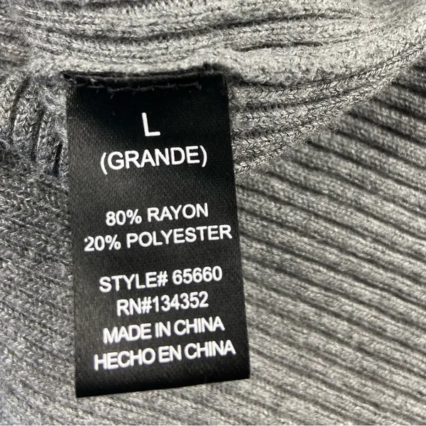 Turtleneck Sweater Grey Rib Knit Large Ambiance Apparel Stretch Top - Image 14