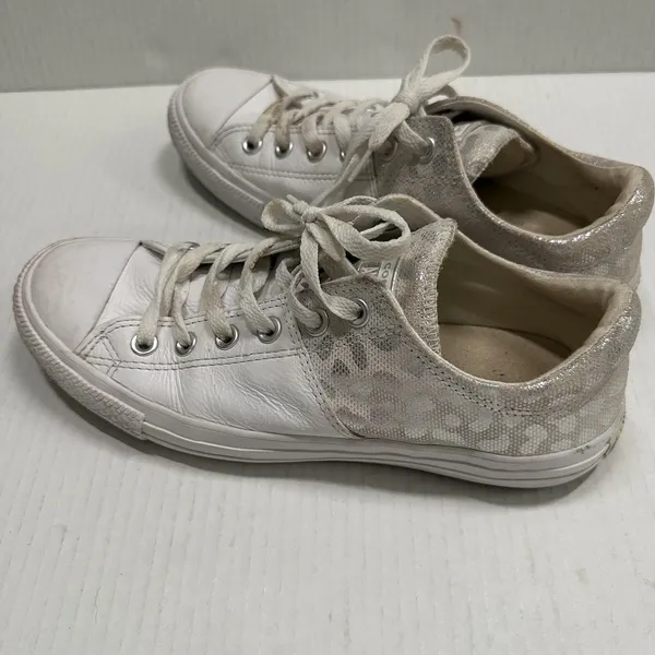 Converse One Star Shoes Womens 9 White‎ Leather Animal Print Glitter Sneakers - Image 5