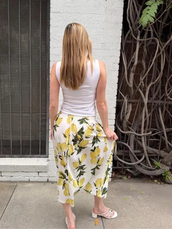 Target Lemon print midi skirt sz s #boho #farm #cottagecore #churchskirt - no brand - Image 4
