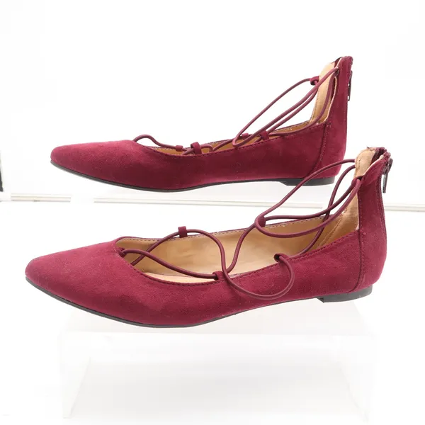 Report Flats Womens 7.5 Bell Burgundy Lace Up Pointed Toe Faux Suede Excellent - Image 2