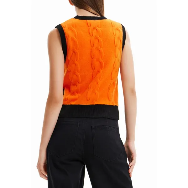 Desigual x Maitrepierre Orange Knit Mantis Gilet V-Neck Sweater Vest Multi Sz S - Image 3