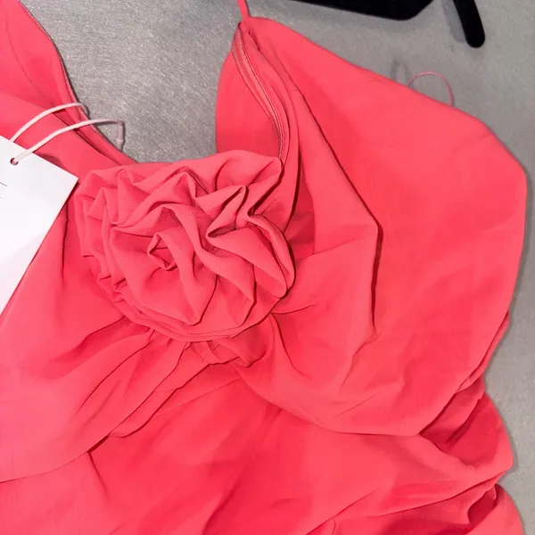 Lucy Paris Pink Ruched Bubble Hem Mini Dress Halter Detachable Flower XL - Image 3