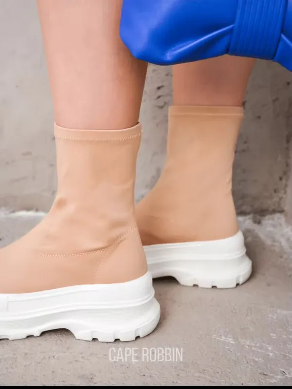 Cape Robbin Beige Sock-Style Platform Sneakers with White Sole - Image 5