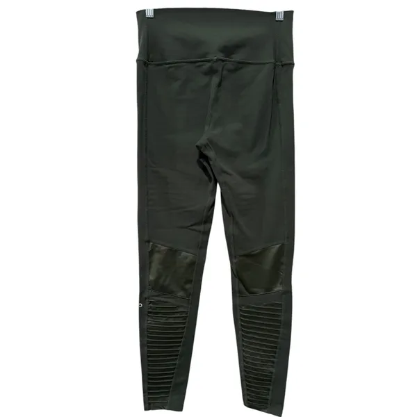 Alo Yoga Womens Full Length Moto High Rise Leggings Pants Sz L Green Mesh Panel - Image 2