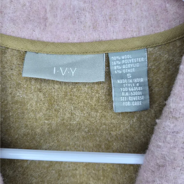 Vintage IVY Wool Blend Embroidered Blanket Vest Shawl Collar Boho Artsy Fall S - Image 5