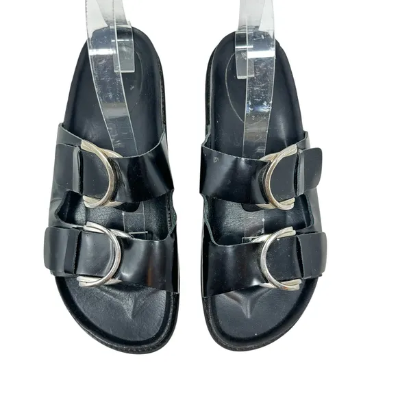 Zara Slide Sandals Buckles‎ Double Strap Faux Leather Black Size 41 US 10 - Image 2