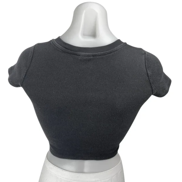 Aritzia TNA Women Black Sculpt Short Sleeve Ribbed Knit T Shirt Tee Crop Top XXS - Image 2