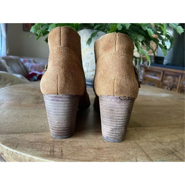 LUCKY BRAND Sumarah Monk buckle brown suede leather wedge ankle booties size 8.5 - Image 3