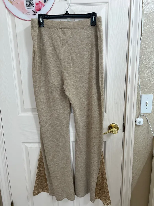 Christian Siriano Beige wide leg pants with sequin detail size XL NWT - Image 4