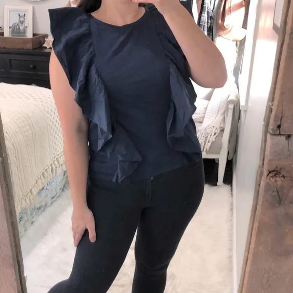 J CREW size medium navy blue ruffle top - Image 2