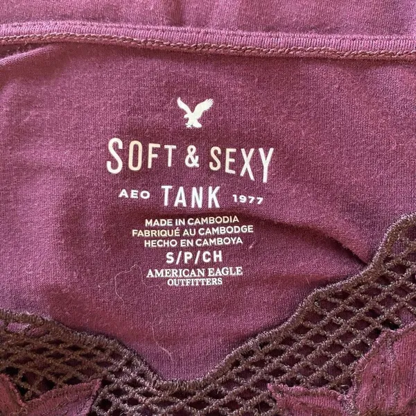 American Eagle Soft & Sexy Lace Trim Tank Top Burgundy Spaghetti Strap Camisole - Image 3