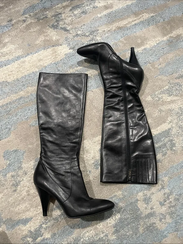 Via Spiga Black Leather Knee-High Pointed Toe Boots Size 8 - Image 7