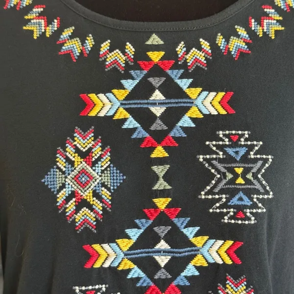 Savanna Jane Womens‎ Small Black Southwestern Embroidered Fringe Hem Top Blouse - Image 6
