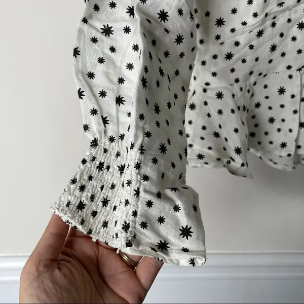 Rixo white stars sameera linen blend starry button down‎ blouse size large Black - Image 6