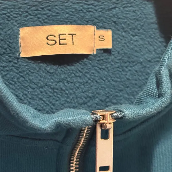 Set Active Blue Cotton Cropped Quarter Zip Sweatshirt - size Small - Image 5