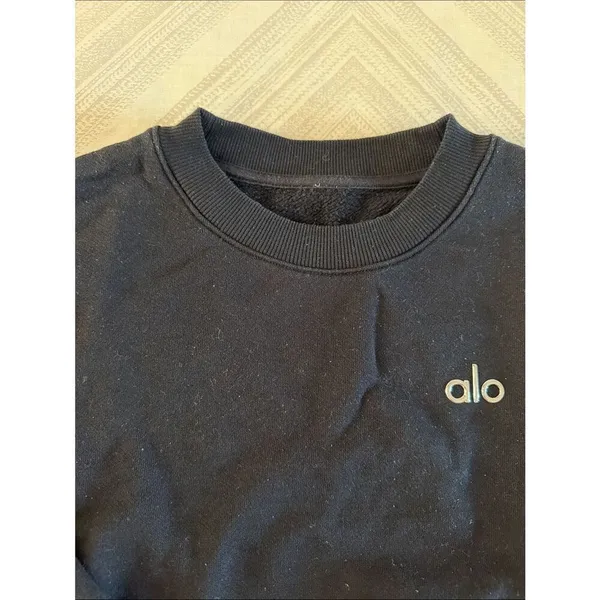 Alo Yoga Accolade Cropped Crew Pullover Sweatshirt Small Black French Terry - Image 3