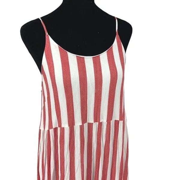 She + Sky Womens Striped‎ Adjustable Strap Tiered Maxi Dress White Coral Medium - Image 3