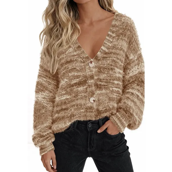 PRETTYGARDEN Button Cardigan Sweater Brown Women’s M NWT - Image 2
