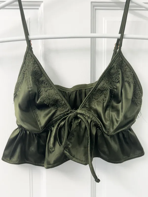 Aerie Green Lace Bralette Top Bra Cami Cropped M - Image 2