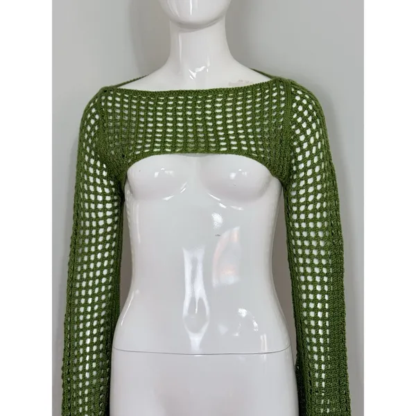 Women Open Knit Bolero Shrug Long Flare Sleeve Crop Top Cover Up Festival Size S - Image 4
