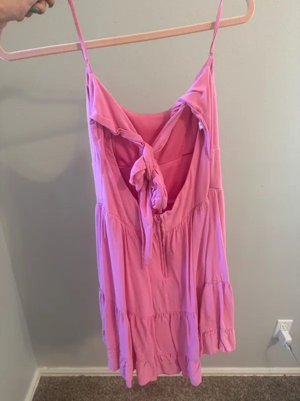 super cute ruffle bow back tie dress Pink - Image 2