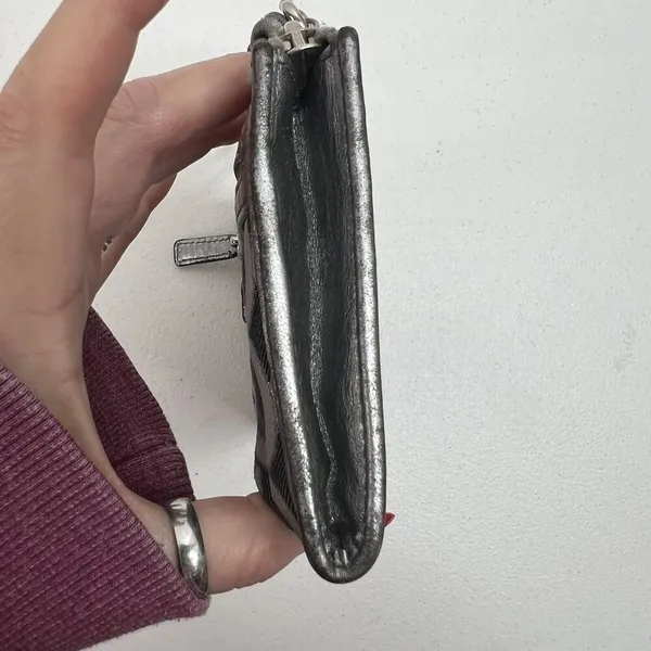 COACH Julia OP Signature Lurex Silver Black Clutch Zippy‎ Wallet Large Wristlet - Image 11