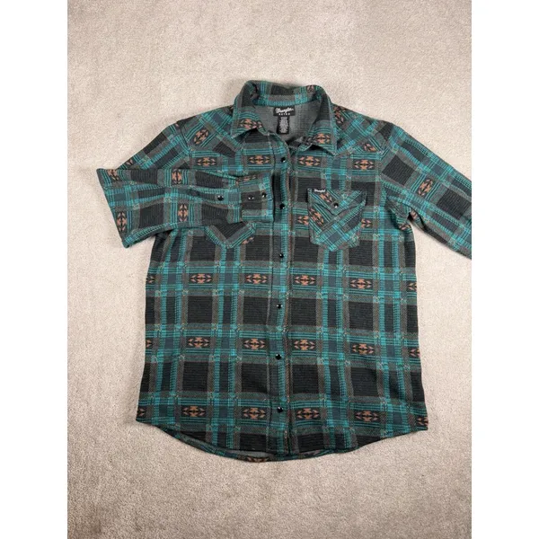 WRANGLER S Retro Punch Boyfriend Flannel‎ Shacket Aztec southwestern print Pearl - Image 5