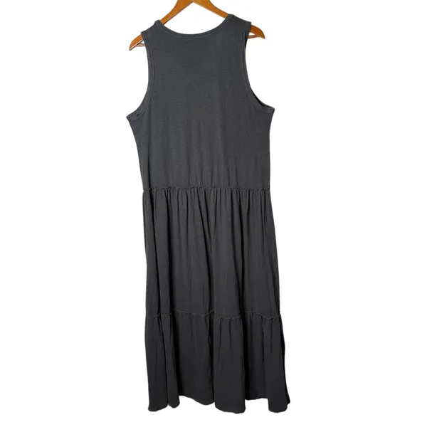 Aerie Cotton Midi Maxi Dress Tiered Womens XL Gray Distressed Grunge Flowy FLAW - Image 3