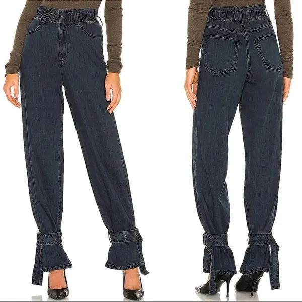 NWT WeWoreWhat Paper Bag Buckle Canal Denim Jeans Danielle Bernstein Size 28 - Image 2