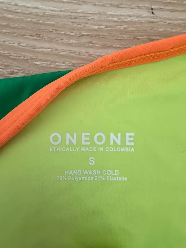 OneOne Small NEW Rita Madeline Bikini Moderate Coverage Neon Purple Green Tie - Image 2