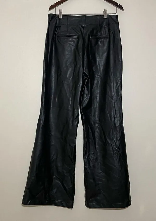Anthropologie The Naomi Wide Leg Flare Pants Faux Leather - Image 7