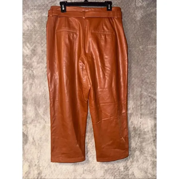 Abercrombie & fitch Brown Faux Leather Ankle Wide Leg Paper Bag Pants XLP#764 - Image 9