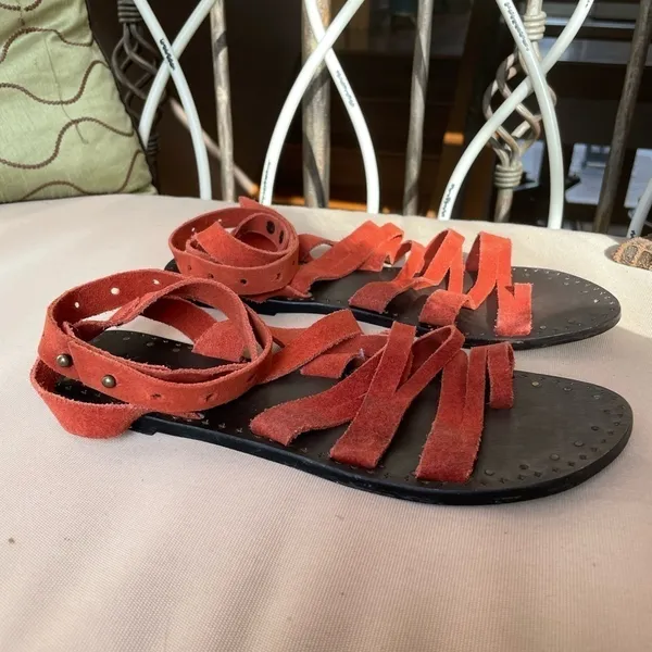 Free People Sunever Suede Gladiator Sandal in Red Size 10‎ - Image 3