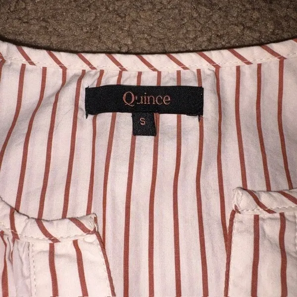 Quince 100% Organic Cotton Poplin Tiered Maxi Dress Terracotta Stripe Small - Image 9