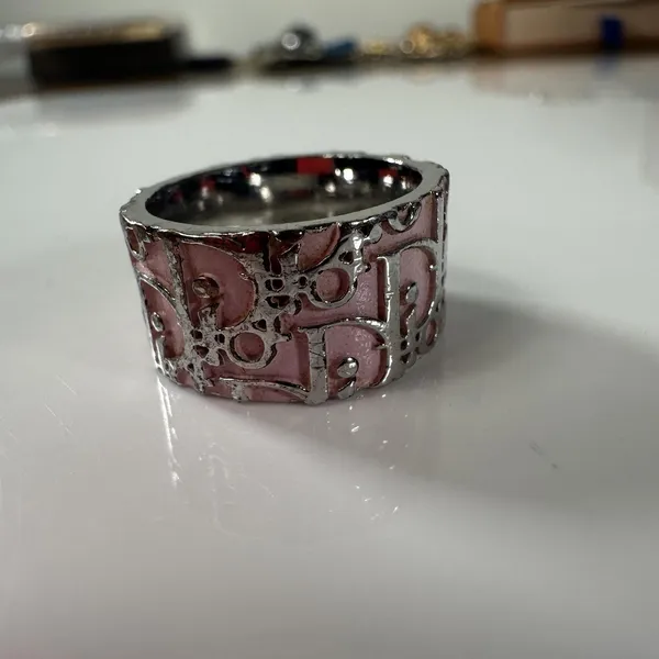 Christian Dior Vintage Pink Enamel Wide Band Ring Size 5 Silver Tone Number 2 - Image 3