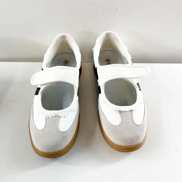 Leying Sporty Striped Ballet Flat Mary Jane Shoes Sneakers White Black 6 - Image 7