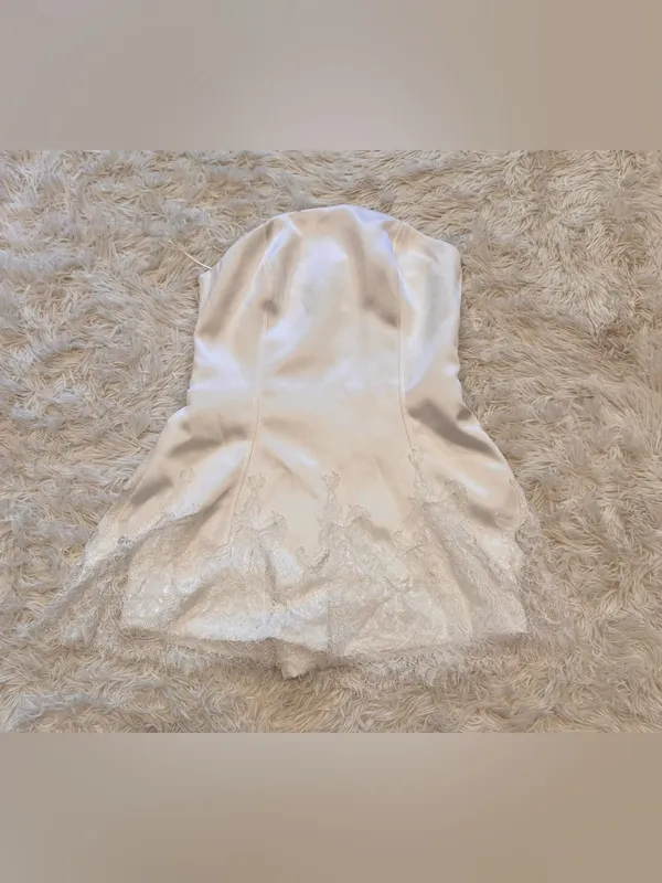 NEW AMANDA UPRICHARD Romilly Lace Hem White Strapless Romper Sz L - Image 4
