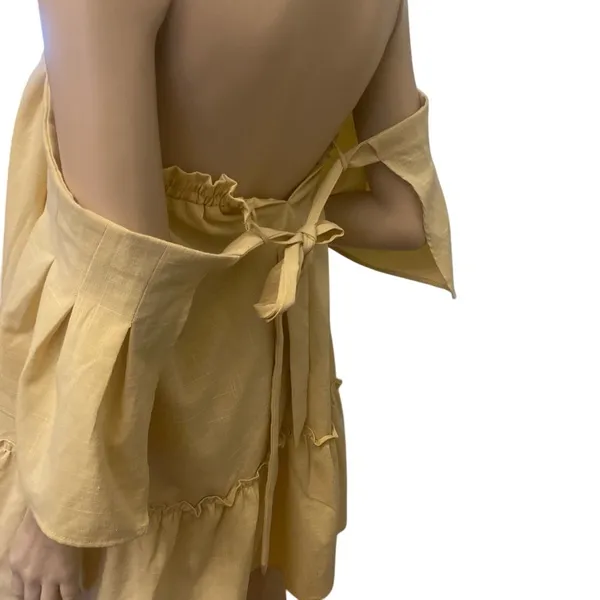 NWT Macaw Flutter sleeve Yellow Bohemian‎ mini dress Size M - Image 4