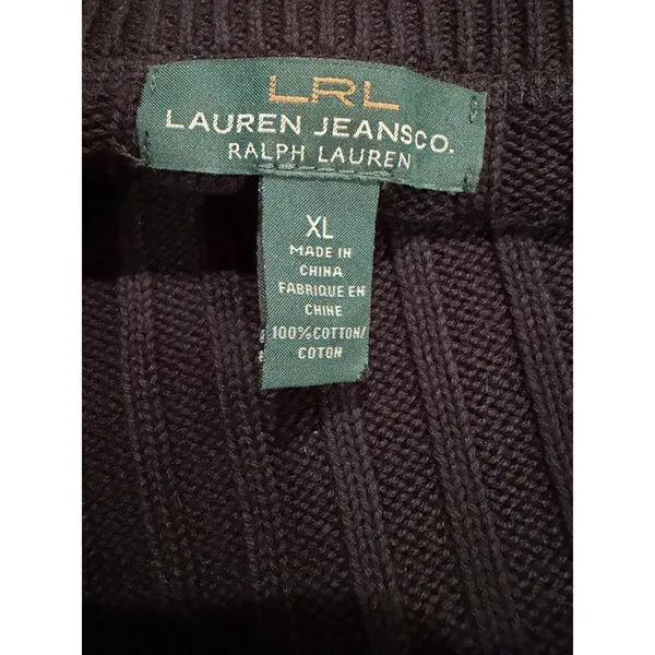 LRL Lauren Ralph Lauren Ribbed Cotton Boat Neck Sweater XL‎ Black Shoulder Zip - Image 6