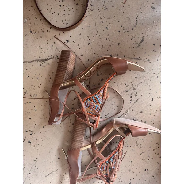 Sam Edelman Yvette Strappy Leather Suede Sandals Stacked Heel Sz 9.5 Boho Tribal - Image 6
