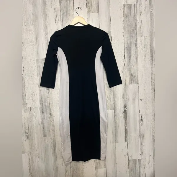 Zara Trafaluc Colorblock Bodycon Dress Black White Midi Fitted Size M - Image 2