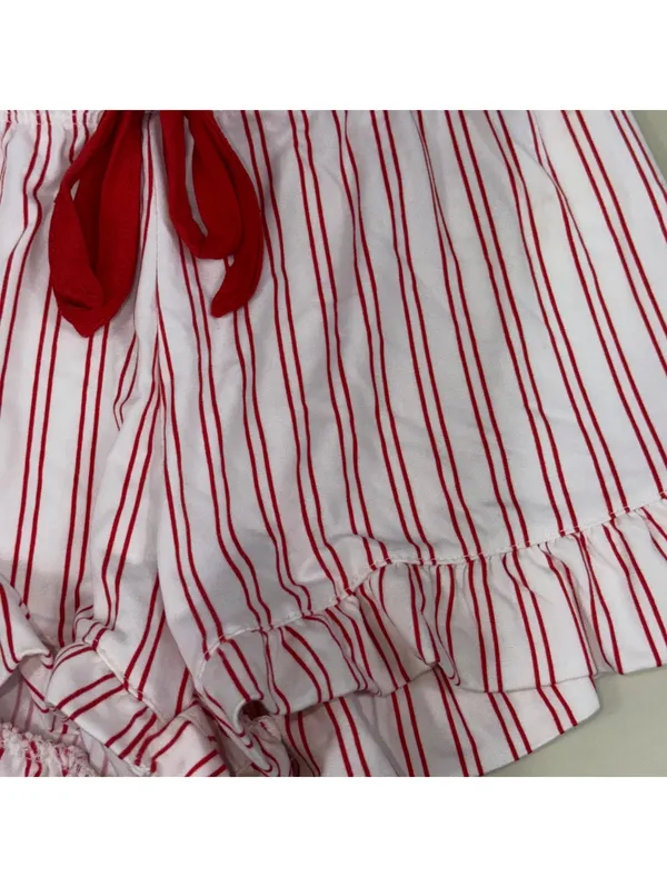 Women’s Red & White Striped Ruffle Hem Lounge Shorts Size Medium - Image 4