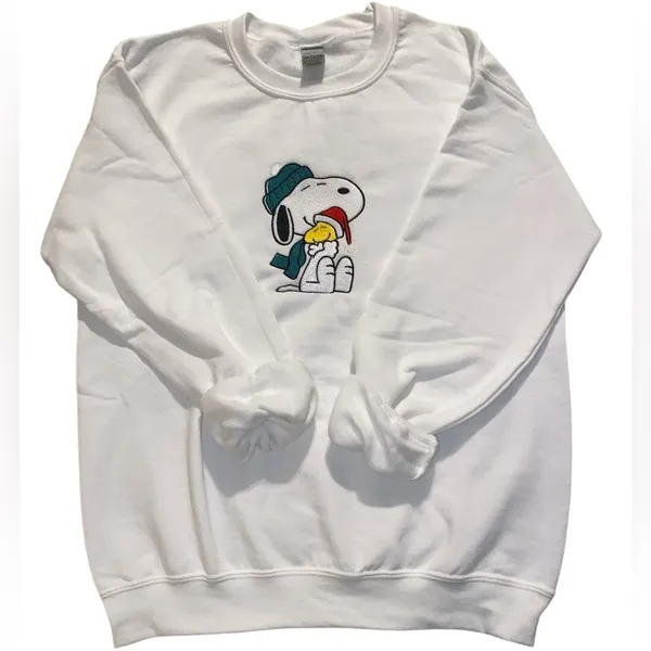Gildan Snoopy & Woodstock Christmas embroidered pullover size small - Image 3