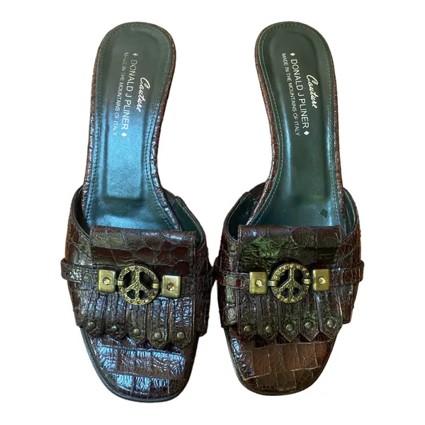 Donald J.Pliner Couture Brown Gator Embossed Kitten Heel Sandals 7.5 Y2K Studded - Image 2